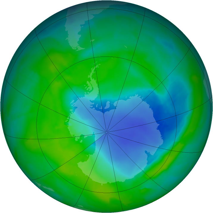 Antarctic ozone map for 09 December 2011
